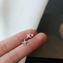 Full body 925 sterling silver diamond-set four-pointed stars meteor small and exquisite wild trend personality earrings