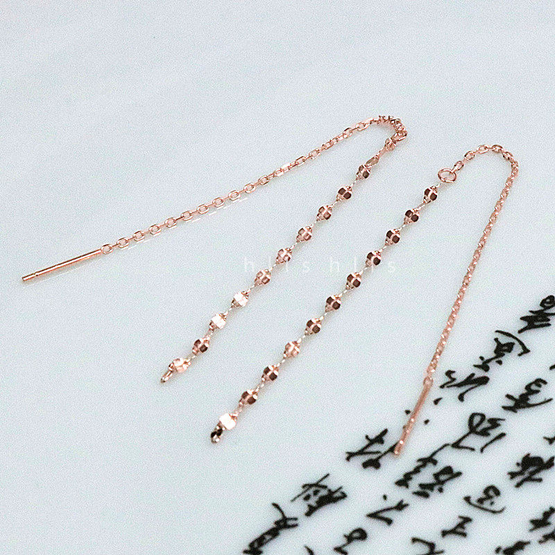 Han's Pure Silver Plated Rose Gold Earrings Purple Gold 14K Elegant Knowledge Long Version Flow Suo Glossy Super Shiny Personality Earmy