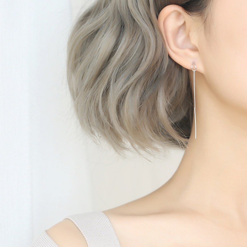 Mini ear pendant female temperament South Korean Jane about 100 hitch anti-loss raised earthen pure silver ear necklace with long version of earrings woman