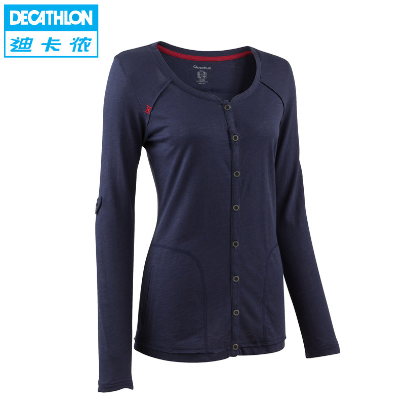 迪卡侬 户外长袖T恤 女款 快干速干衣 纽扣圆领开衫 QUECHUA L1