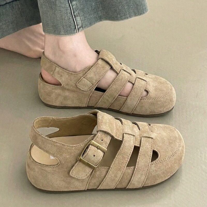 British Genuine Leather Thick-Soled Birkenstock-Style Closed-Toe Sandals for Women, Summer 2026 New Model, Soft-Soled, Comfortable Roman Shoes, Clogs