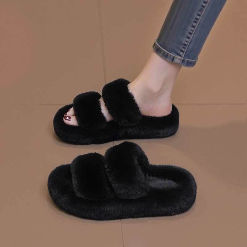 British Genuine Leather Thick-Soled Furry Slippers for Women, 2026 New Autumn Style, Soft-Soled, Comfortable Slip-On Cotton Slippers