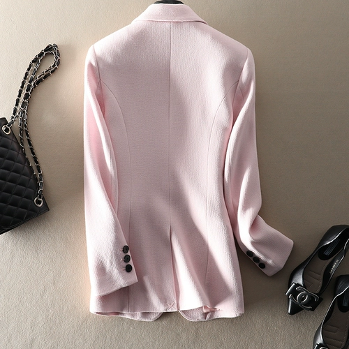 Элитная шерстяная весенняя куртка, розовый шерстяной пиджак классического кроя, тренд сезона, облегающий крой