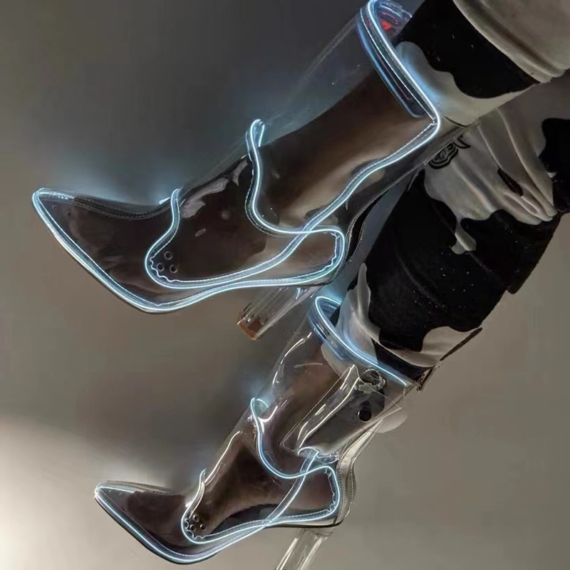 Candy-Colored Crystal Heel Transparent Short Boots Chunky Heel Fashion Rain Boots High Heel Nightclub Stage Banquet Runway Glowing Women's Shoes Candy-Colored Crystal Heel Transparent Short Boots Chunky Heel Fashion Rain Boots High Heel Nightclub Stage Banquet Runway Glowing Women's Shoes