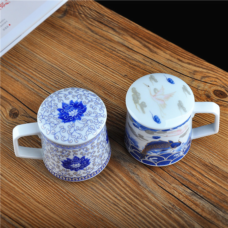 Jingdezhen ceramic cups porcelain three - piece cup tea filter good glass office cup