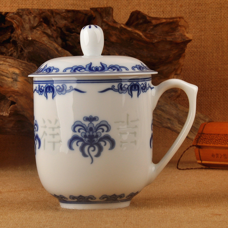 Mud of jingdezhen ceramic porcelain teacup take office cup and cup with cover glass gifts