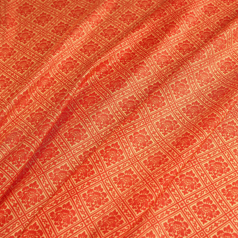 Tea Red Diamond Pattern Antique Print 100% Mulberry Silk Xili Yarn Fabric Hanfu Costume Film and Television Silk Material