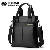American Bison leather mens bag Business casual mens crossbody bag first layer cowhide vertical ipad handbag