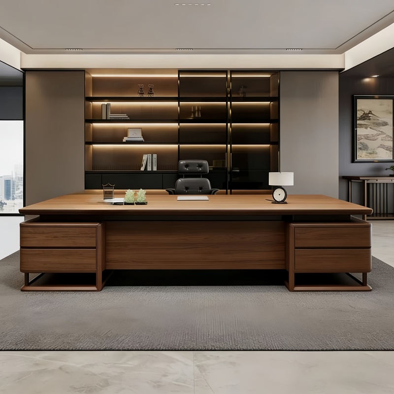 New Chinese-Style Solid Wood Office Desk, Executive Desk, Modern Minimalist President Manager Office Furniture, North American Black Walnut Wood