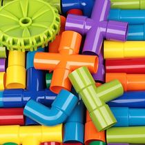 Childrens assembly water pipe building blocks together splicing toys assembly Citrus aurantium wood plastic puzzle plug pipe Puzzle variety pipe qo