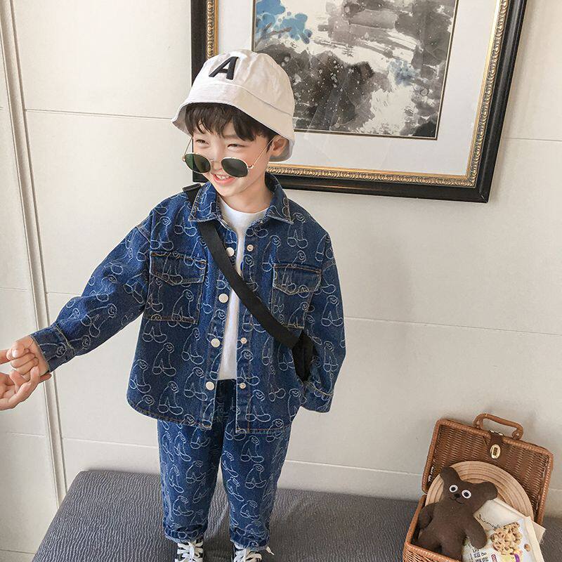 jacad boys 2021 spring and autumn new denim suit Western style casual children's top fashion children's clothing two-piece set