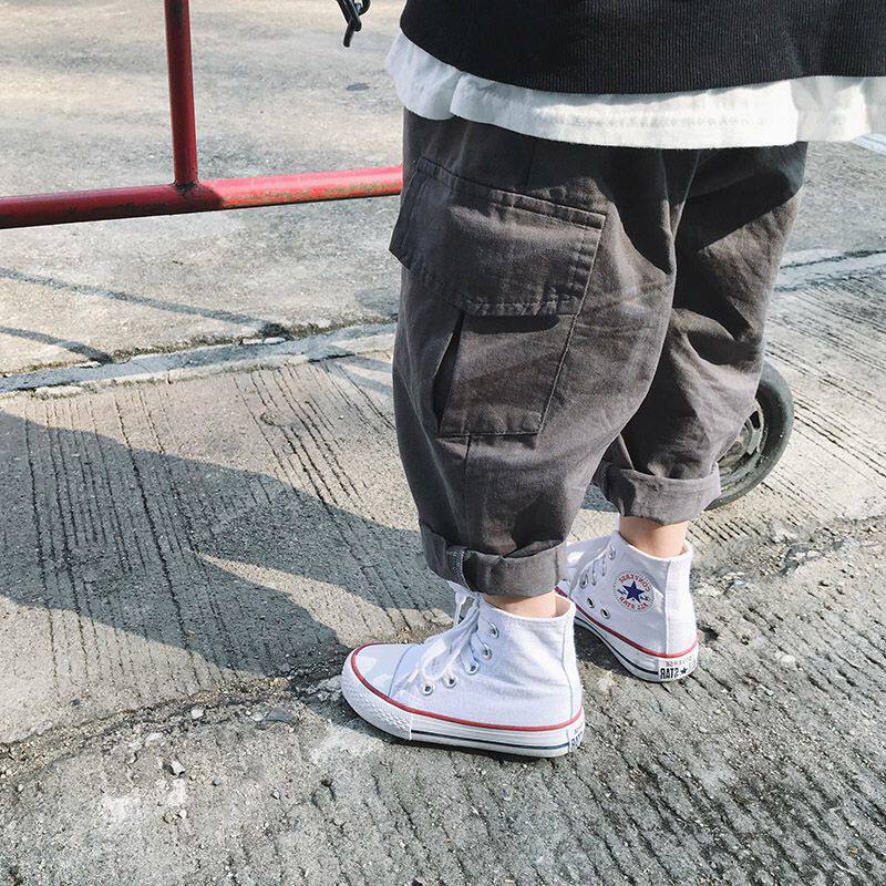 Monee boys 2021 spring and autumn style overalls small and medium children Korean style foreign style pants baby casual nine-point pants