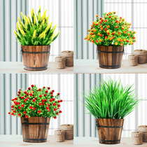 Simulation plant fake green planting living-room interior exterior decoration wood barrel small potted flowers and grass auspicious fruit field garden bonsai pendulum pieces