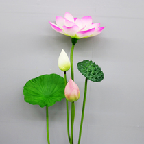 Simulation Lotus with Rod decoration Lotus Leaf Lotus false lotus decoration plastic simulation flower high-grade silk flower fake flower bouquet