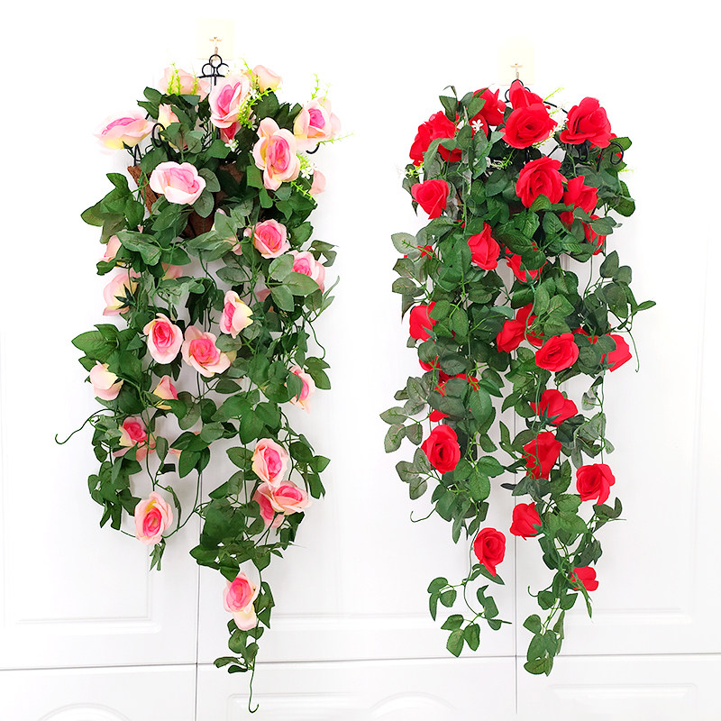 Wall-hanging chandelia floral simulation rose large embroidered ball fake flower plastic floral fivine flower rattan with balcony wedding decoration