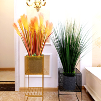 Simulation reed grass dog tail decoration big bunch dried flowers fake flowers green planting floor ornaments Nordic iron flower stand grass basket