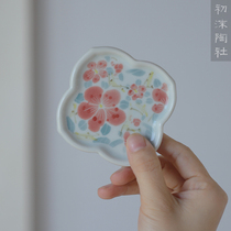 Chu Mo Pottery Society Jingdezhen hand-painted peach flower coaster creative underglaze multicolored small cup holder