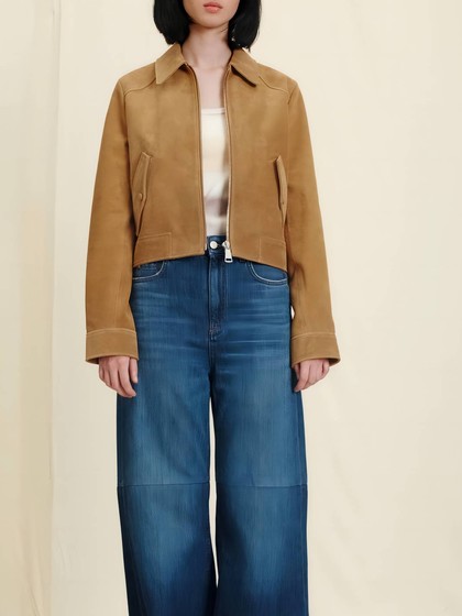 春秋女士外套23新短款长袖修身麂皮绒开衫防风保暖飞行员皮衣夹克