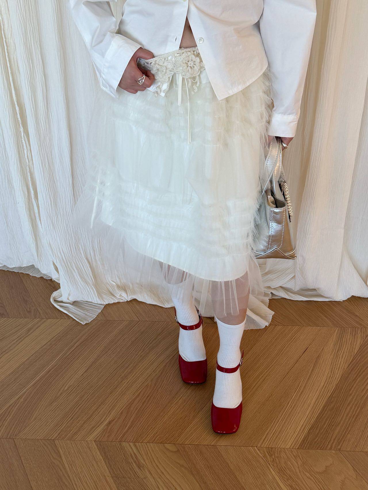 waitmore Многослойная фатиновая юбка-миди с высокой талией, весна-лето 2026