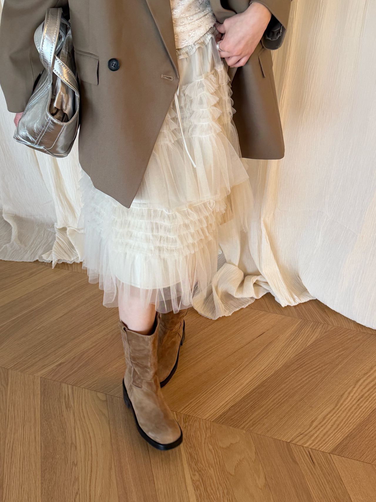 waitmore Многослойная фатиновая юбка-миди с высокой талией, весна-лето 2026