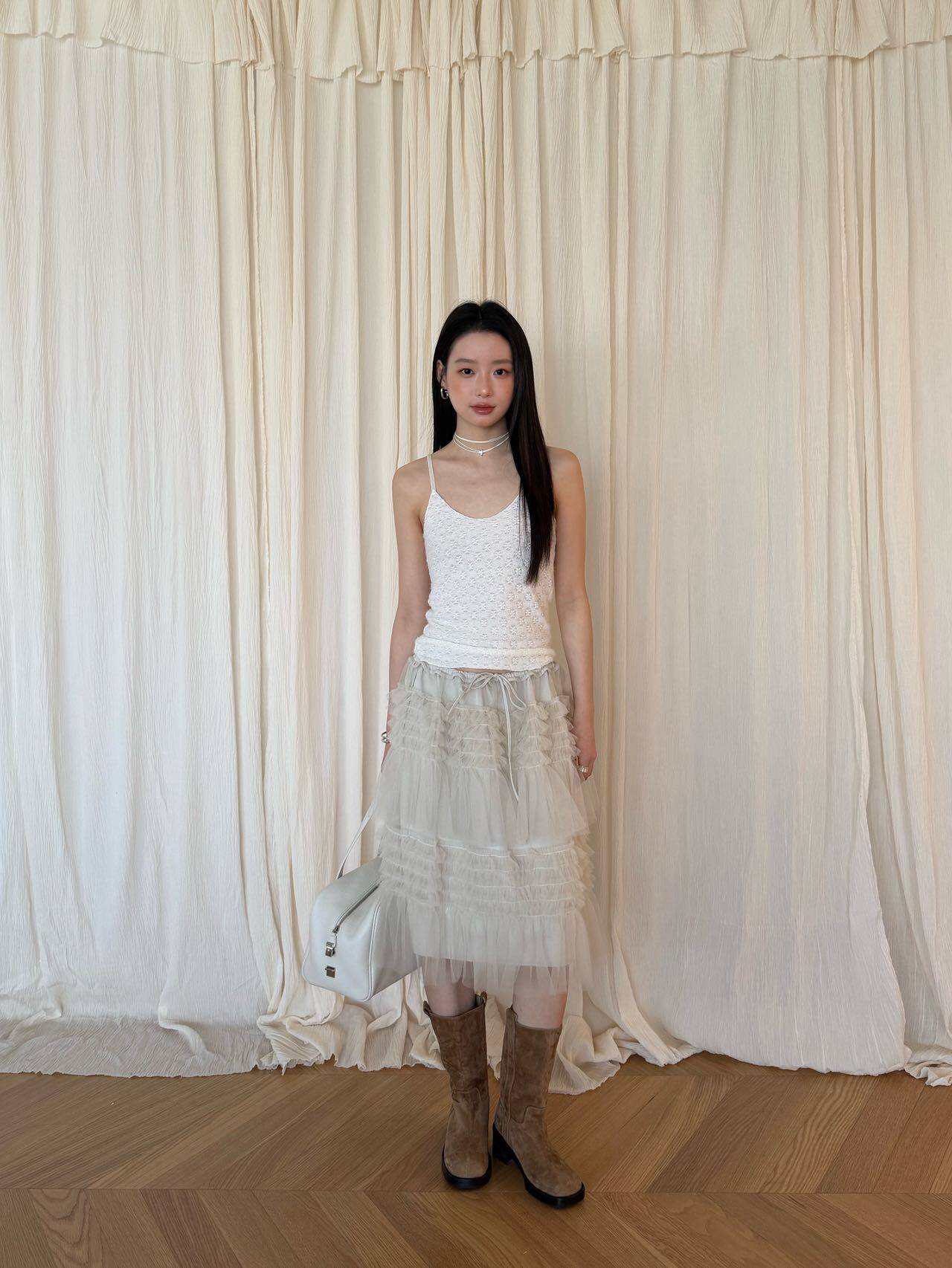 waitmore Многослойная фатиновая юбка-миди с высокой талией, весна-лето 2026