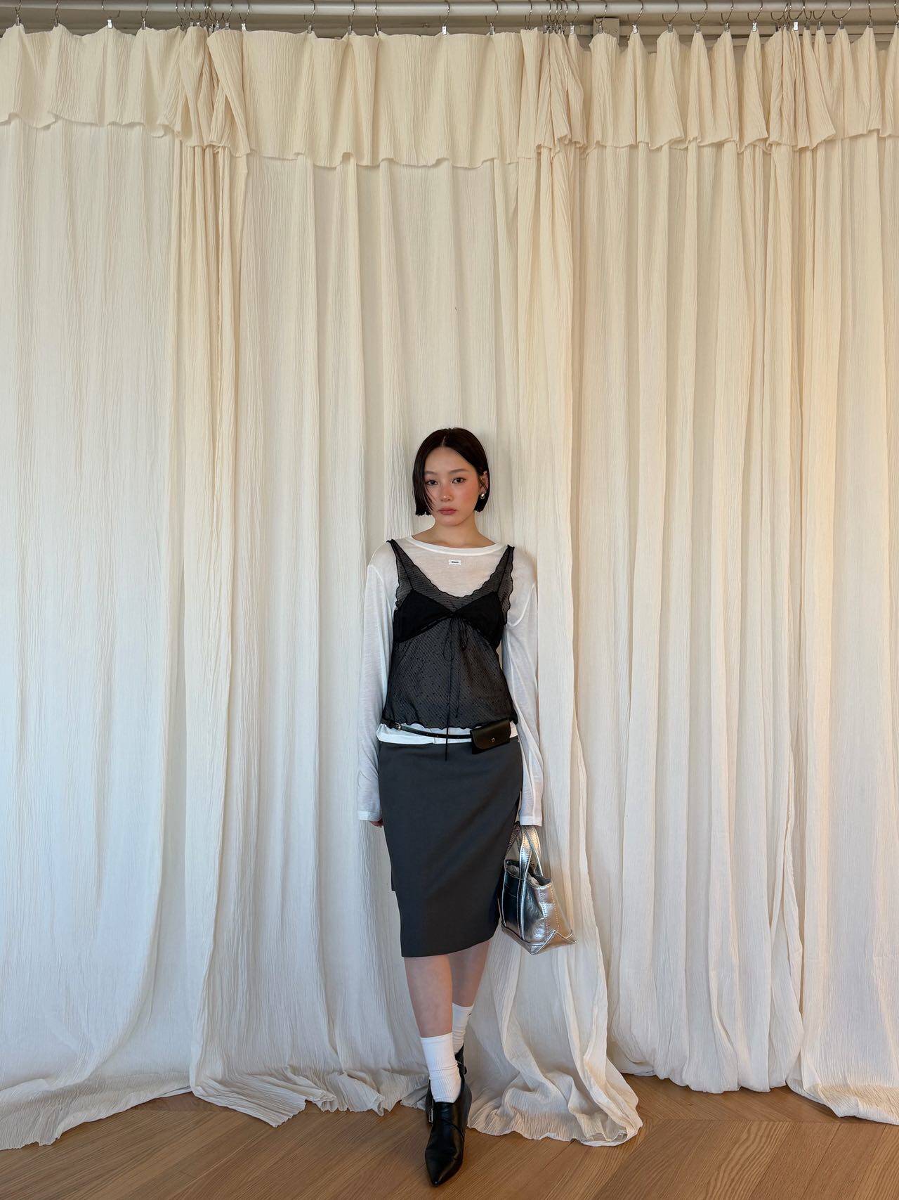 waitmore百搭薄纱微透波点V领无袖吊带背心春夏叠穿减龄显瘦上衣