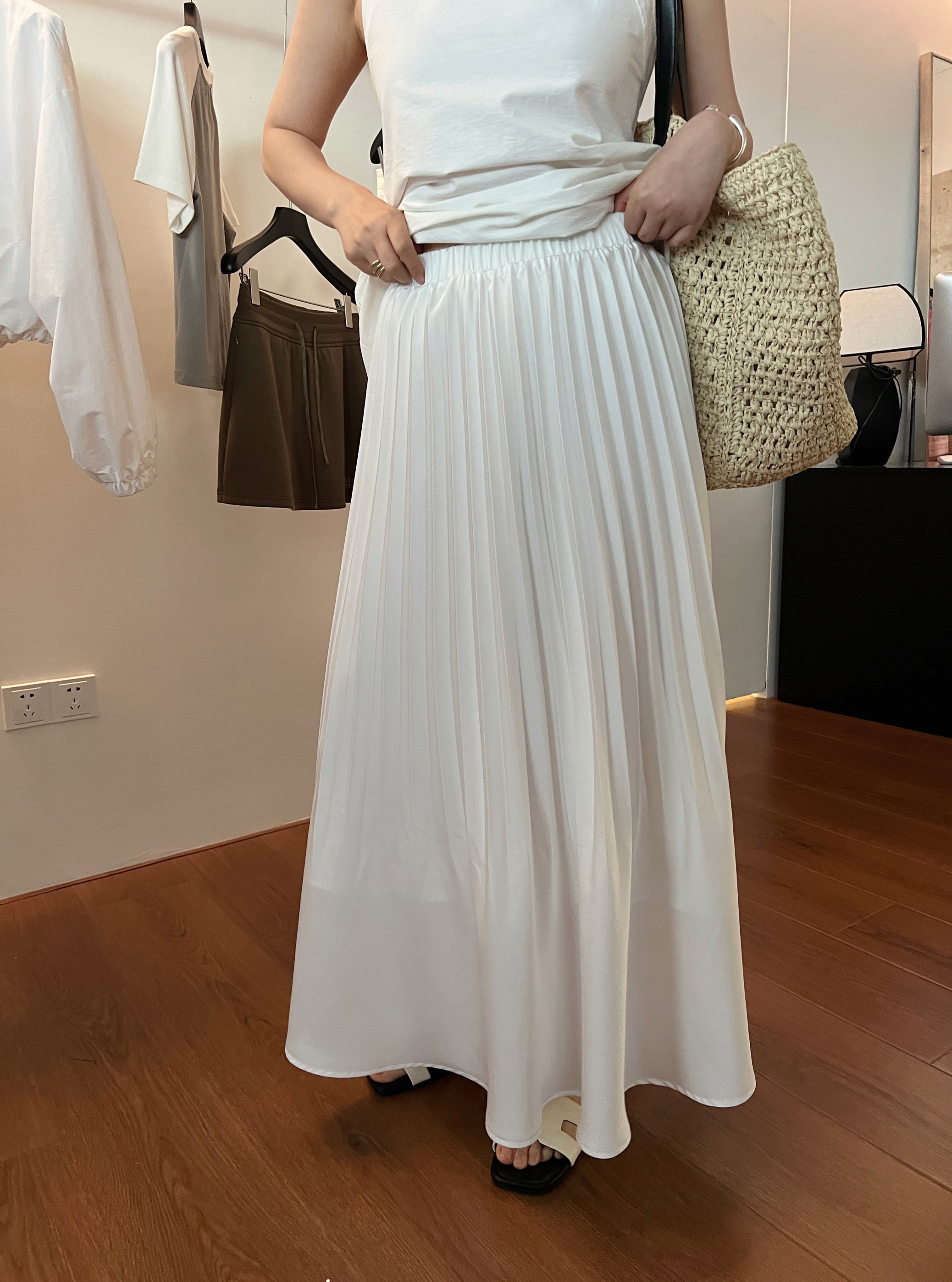 WIDELIA атласная плиссированная А-силуэт юбка со складками женская 2025 лето с резинкой на талии стройнящая юбка-русалка средней длины