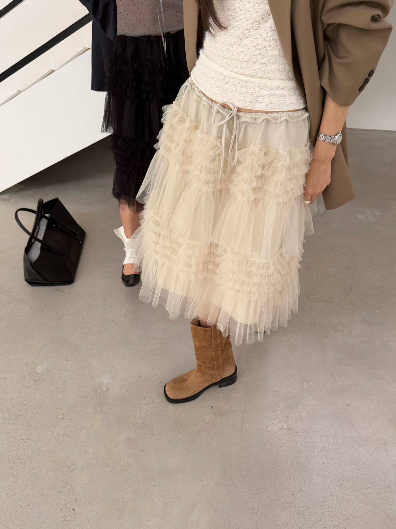 waitmore Многослойная фатиновая юбка-миди с высокой талией, весна-лето 2026