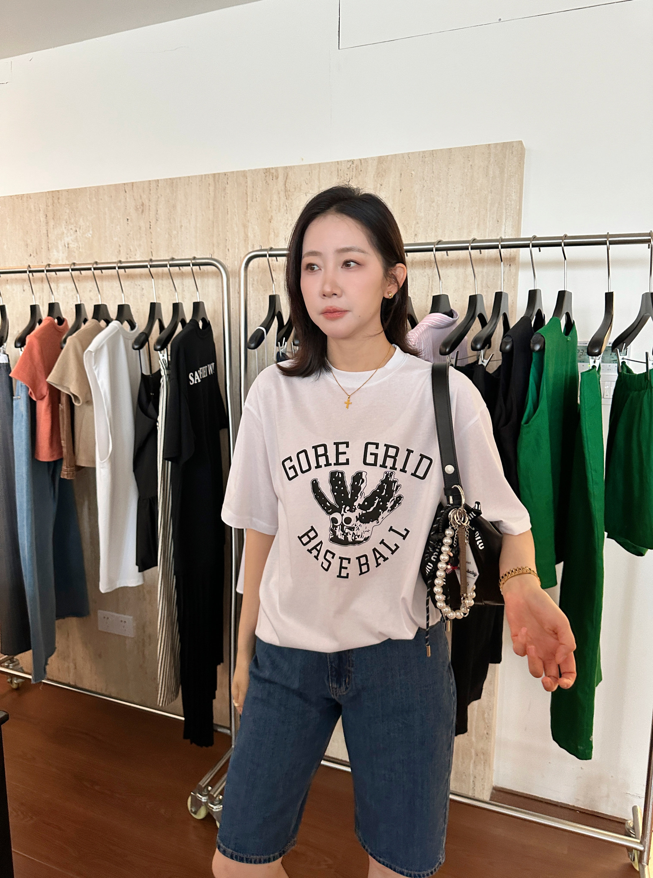 widelia2025 летняя новинка винтажная футболка с принтом круглый вырез свободная повседневная с коротким рукавом женская