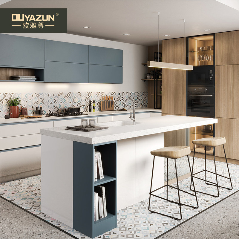Oyazzun full house custom overall cabinet overall modern open economy Type of middle island quartz stone countertop set to be combined