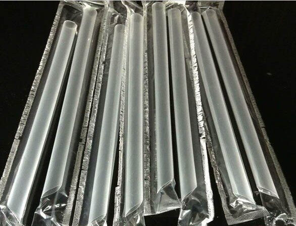 Single package transparent large straw pearl milk tea red green bean coarse plastic lengthened 21CM hard straw