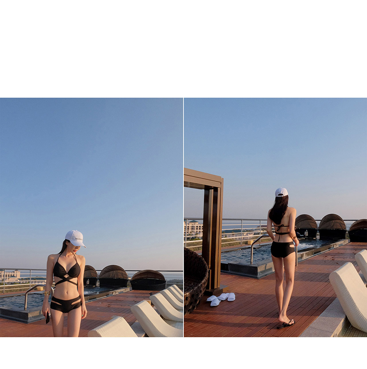 Phiên bản Hàn Quốc của bikini đen mới gợi cảm tụ tập mảnh mai chéo bikinii chia tam giác nóng bỏng tắm nữ - Bikinis ao tắm