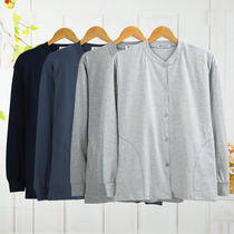 Mens middle-aged underwear cotton long-sleeved cardigan autumn clothes single cotton cardigan double cardigan cross-top warm autumn clothes