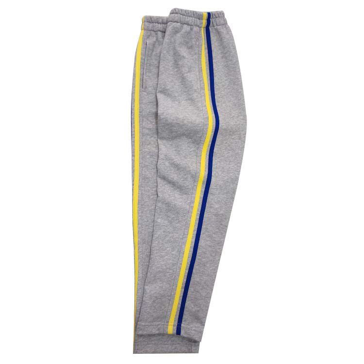 Primary and secondary students plus winter gray school uniform with yellow side blue edge pure cotton spring and autumn sports pants