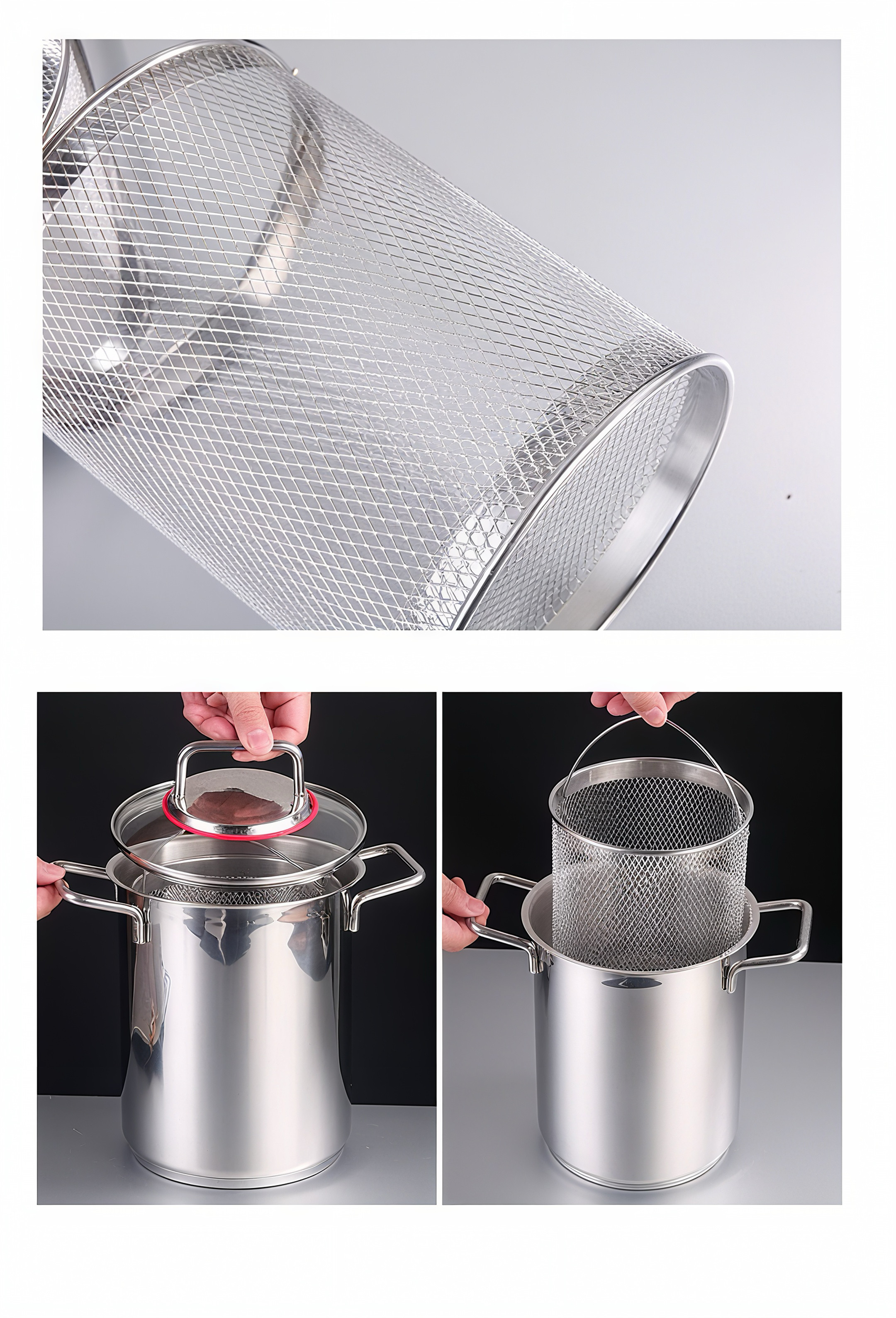 Фритюрница 304不锈钢油炸锅高汤锅多功能带炸篮滤网小炸锅深汤芦笋玉米意面