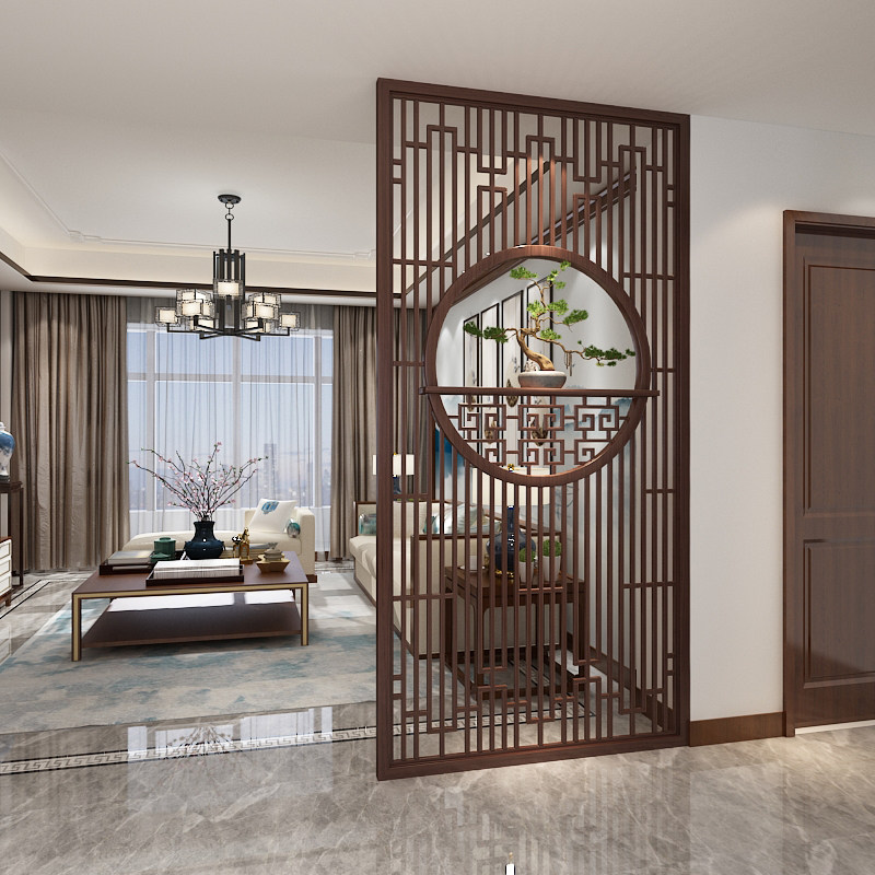New Chinese Xuanguan partition solid wood screen hollowed-out Xiangyun into the door-in-room shielded partition Modern brief