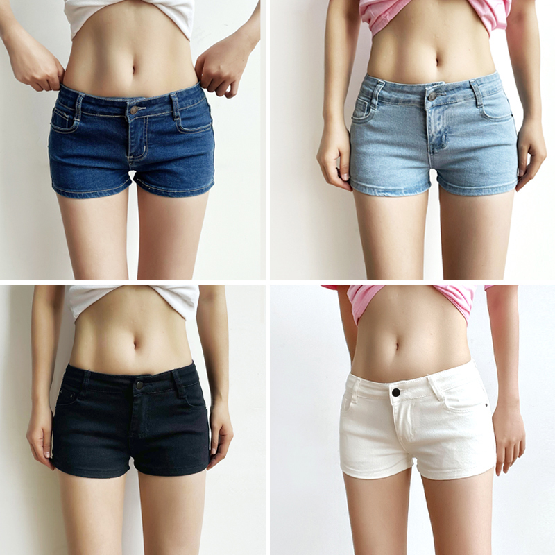 Black and White Blue Low-Waist Stretchy Slim-Fit Denim Ultra-Short Shorts for Women 2026 Summer New Sexy Hot Pants for Students