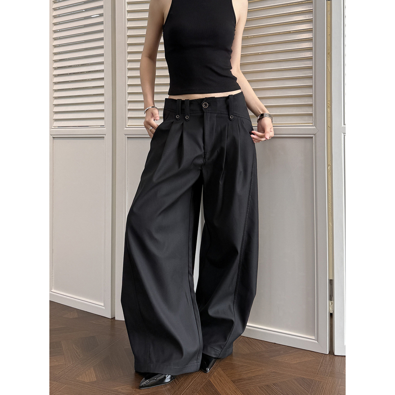 Mr Bense High-End Black Scimitar-Style Trousers for Women, New American-Style Drape, Slimming, Loose Casual Pants for Commuting