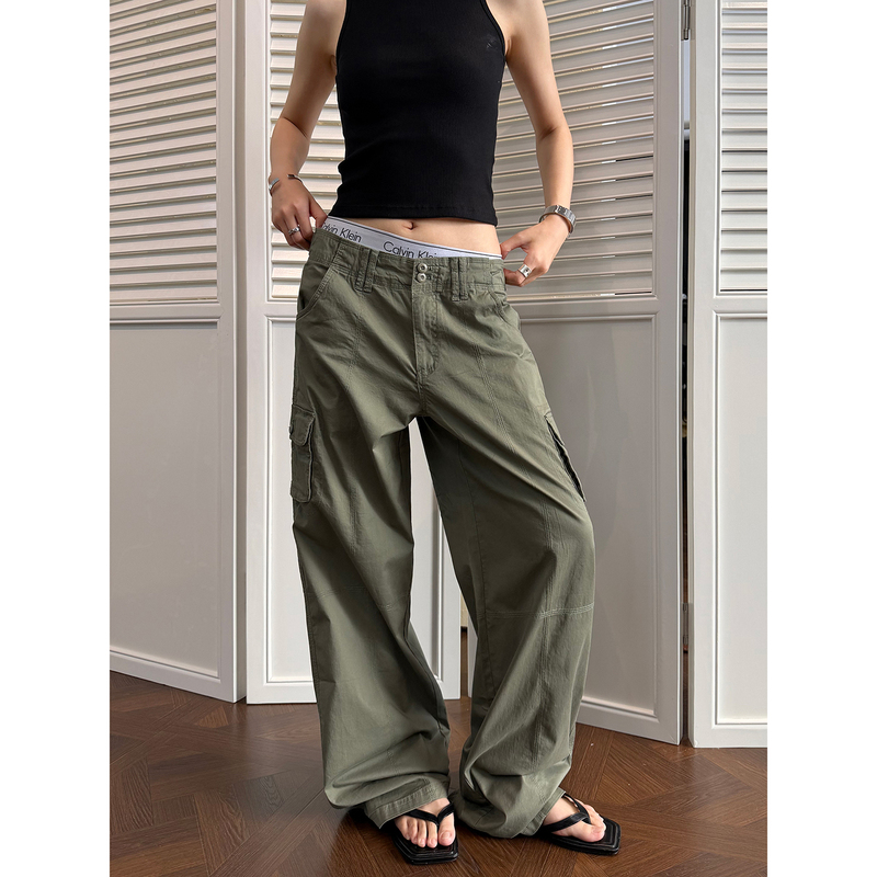 Mr Bense American Retro Military Green Cargo Pants for Women, Multi-Pocket, Deconstructed, Loose, Versatile, Slimming, Straight-Leg Trousers Mr Bense American Retro Military Green Cargo Pants for Women, Multi-Pocket, Deconstructed, Loose, Versatile, Slimming, Straight-Leg Trousers