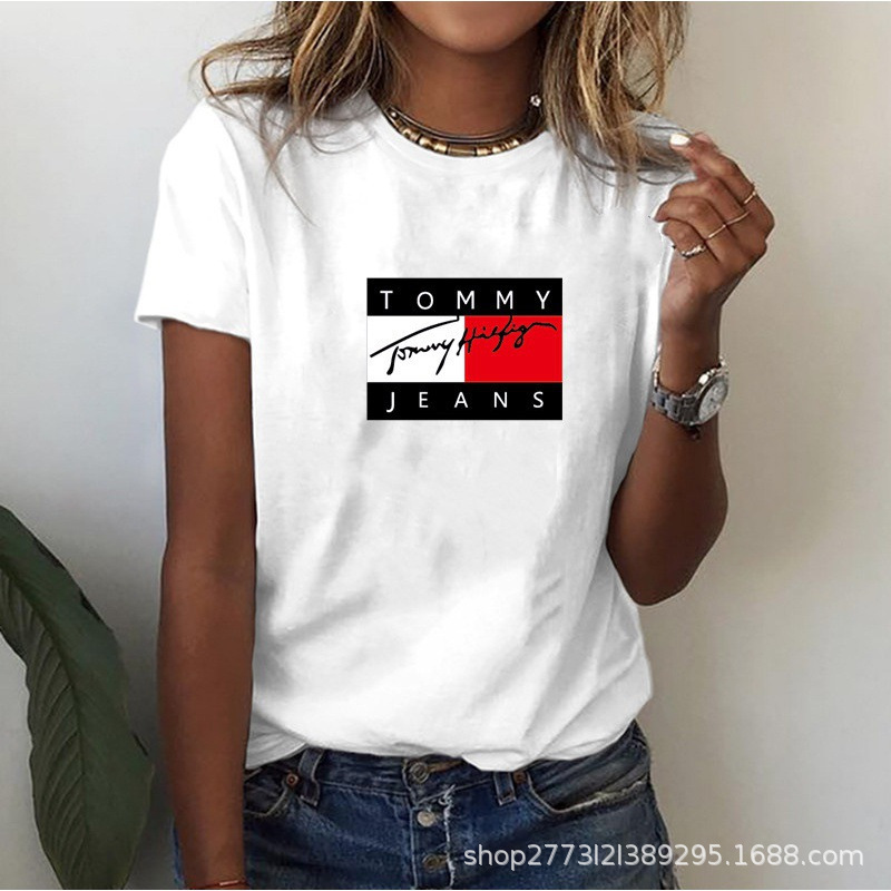 2023 Amazon New Loose-Fitting European and American High Street Fashion Casual Printed Women's T-Shirt Trendy Brand Top T-Shirt