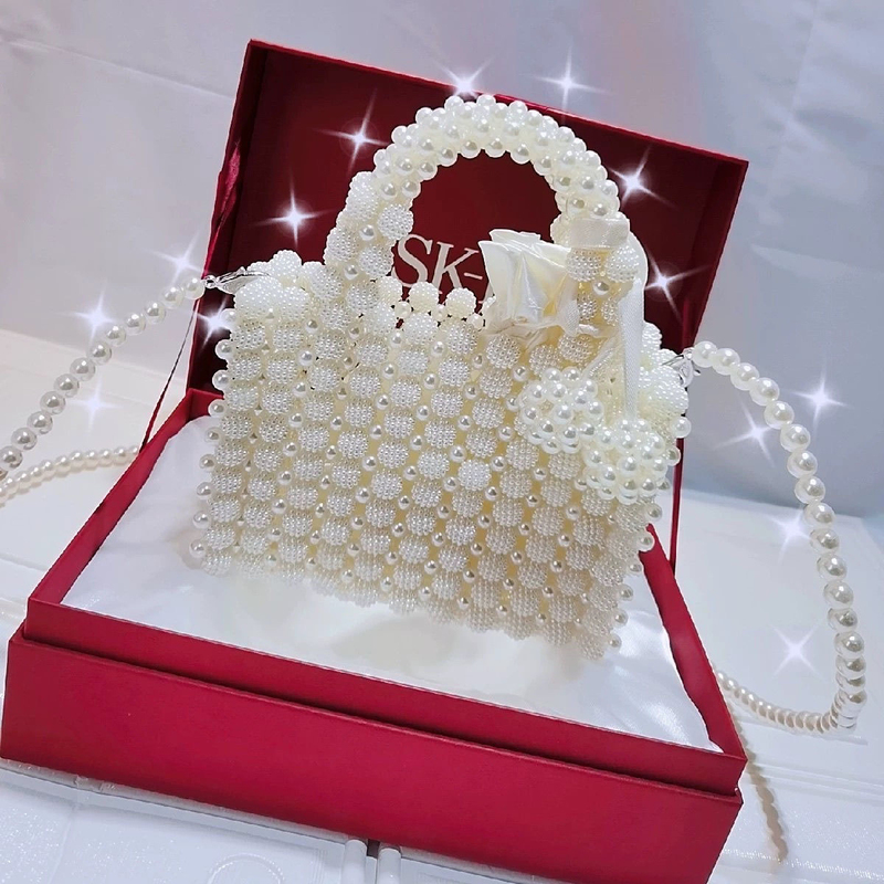 Yangmei Pearl Bucket Beaded Small Square Bag Acrylic Beads Handmade Woven Women's Handbag Finished Product