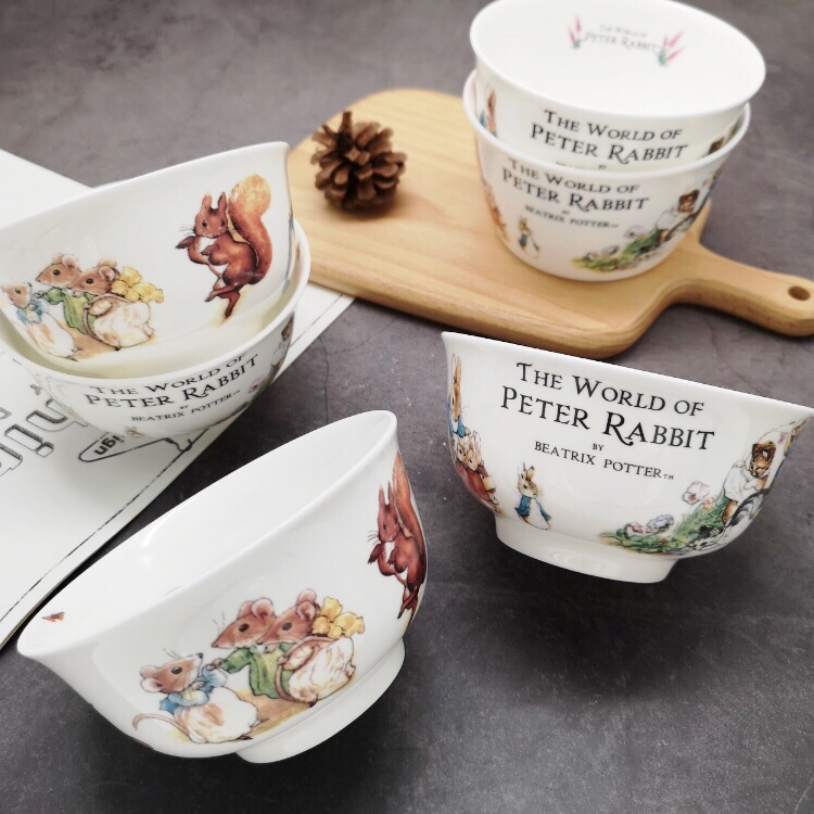 Export Bone China Peter Rabbit Series Cartoon Household Tableware Creative Cute Square Bowl Rice Bowl Small Rice Spoon Single