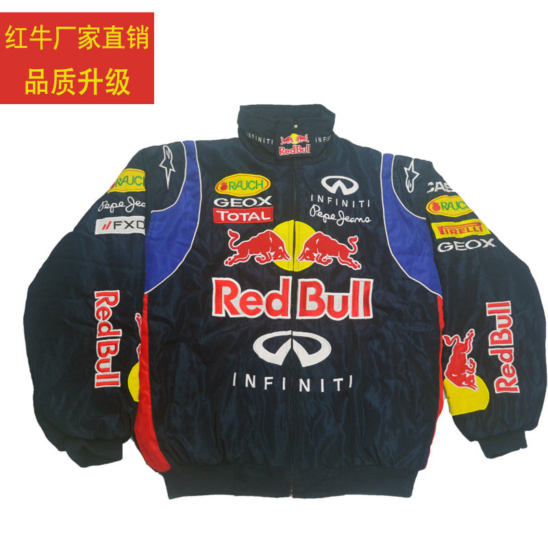 F1 Racing Suit Red Bull Motorcycle Cotton Dress Europe and America Van Vista Casual Winter Coat Cotton Jacket Spot Full Embroidery