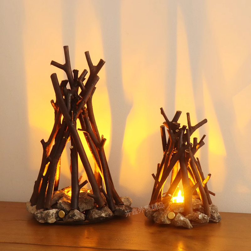 Branch-Shaped Table Lamp, Campfire Decorative Table Lamp, Solid Wood and Stone, Rechargeable and Plug-In Dual-Use, Gift Table Lamp, Bar Atmosphere Lighting