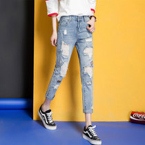 Break hole jeans women loose ankle-length pants 2019 spring and autumn new Korean slim Joker bf pants summer