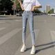 Nine-point ripped jeans for women spring and summer 2023 new Korean version slimming small leg pants mid-high waist tight elastic pencil