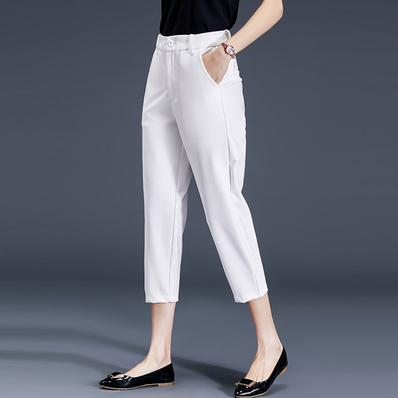 quần trắng của phụ nữ thẳng quần phù hợp với chín điểm mùa hè mỏng chương lỏng mỏng kích thước lớn lưng cao chuyên nghiệp phụ nữ giản dị của quần