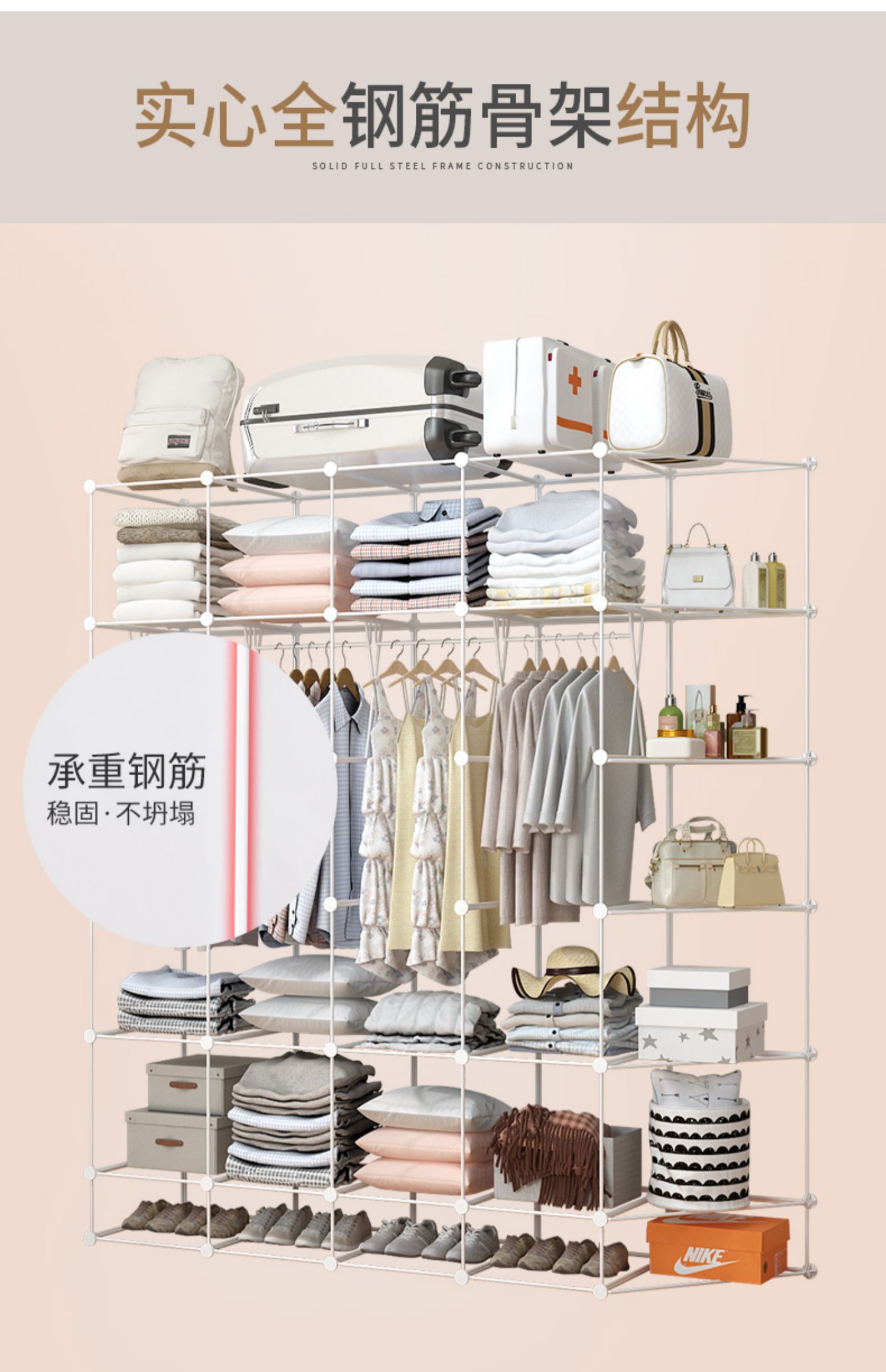 Tủ quần áo đơn giản lắp ráp nhà cho thuê nền kinh tế nhựa tủ quần áo nữ phòng ngủ ký túc xá kết hợp tủ lưu trữ - Buồng tủ đồ nhựa