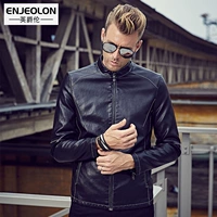 British Siren Thời trang nam Slim Leather Jacket Áo khoác da mùa thu Nam Giới trẻ đứng cổ áo Zipper Jacket áo khoác nam hàn quốc
