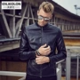 British Siren Thời trang nam Slim Leather Jacket Áo khoác da mùa thu Nam Giới trẻ đứng cổ áo Zipper Jacket áo khoác nam hàn quốc